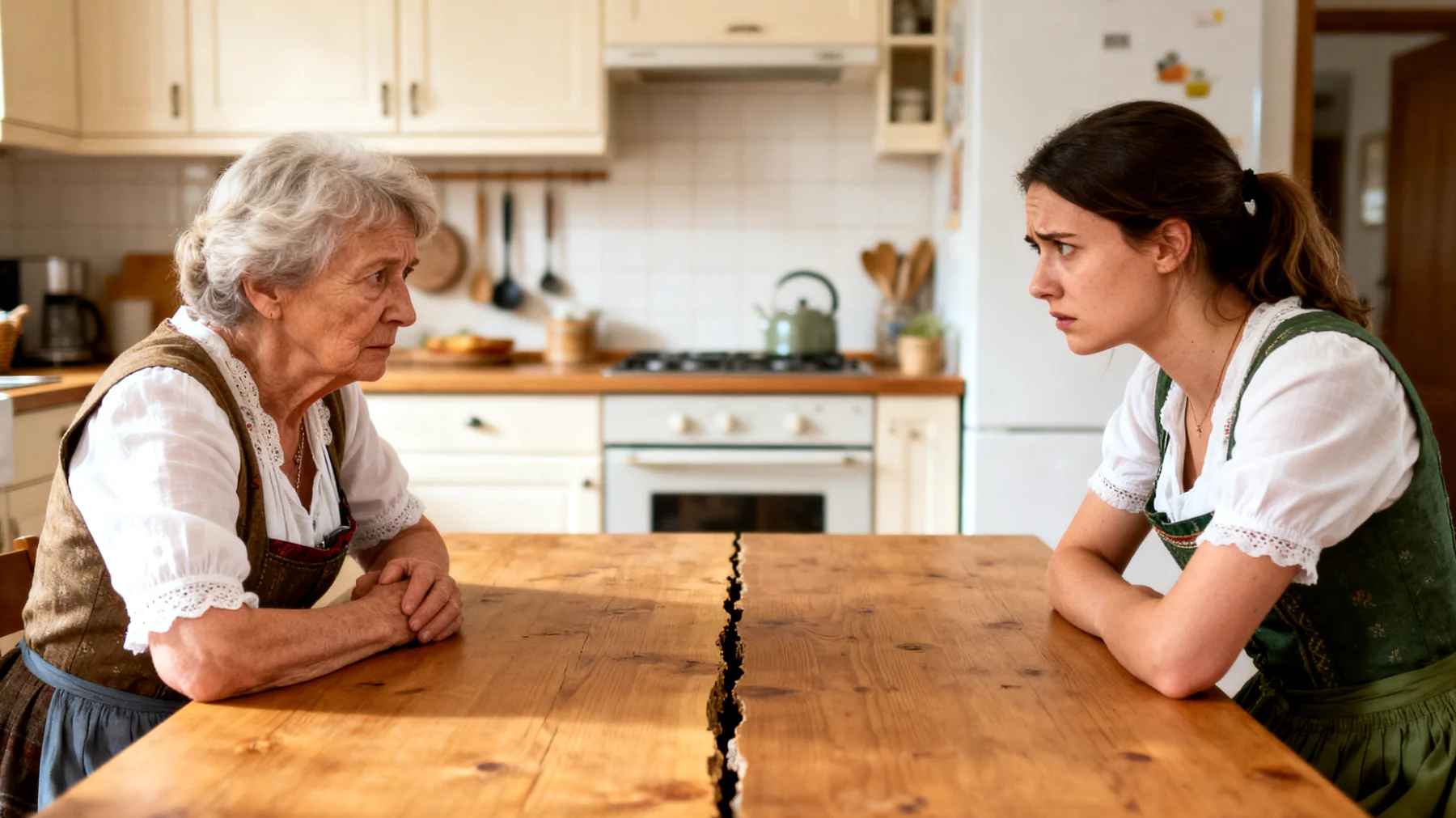 Die Großmutter findet es zunehmend schwierig, mit ihren erwachsenen Enkeln offen und verständnisvoll zu kommunizieren. Die Gespräche bleiben oberflächlich oder führen zu Missverständnissen, da unterschiedliche Ausdrucksweisen, Werte und Lebensrealitäten aufeinanderprallen. Die Großmutter fühlt sich oft nicht gehört oder verstanden, während die jungen Erwachsenen das Gefühl haben, dass ihre Großmutter ihre Perspektive nicht nachvollziehen kann."