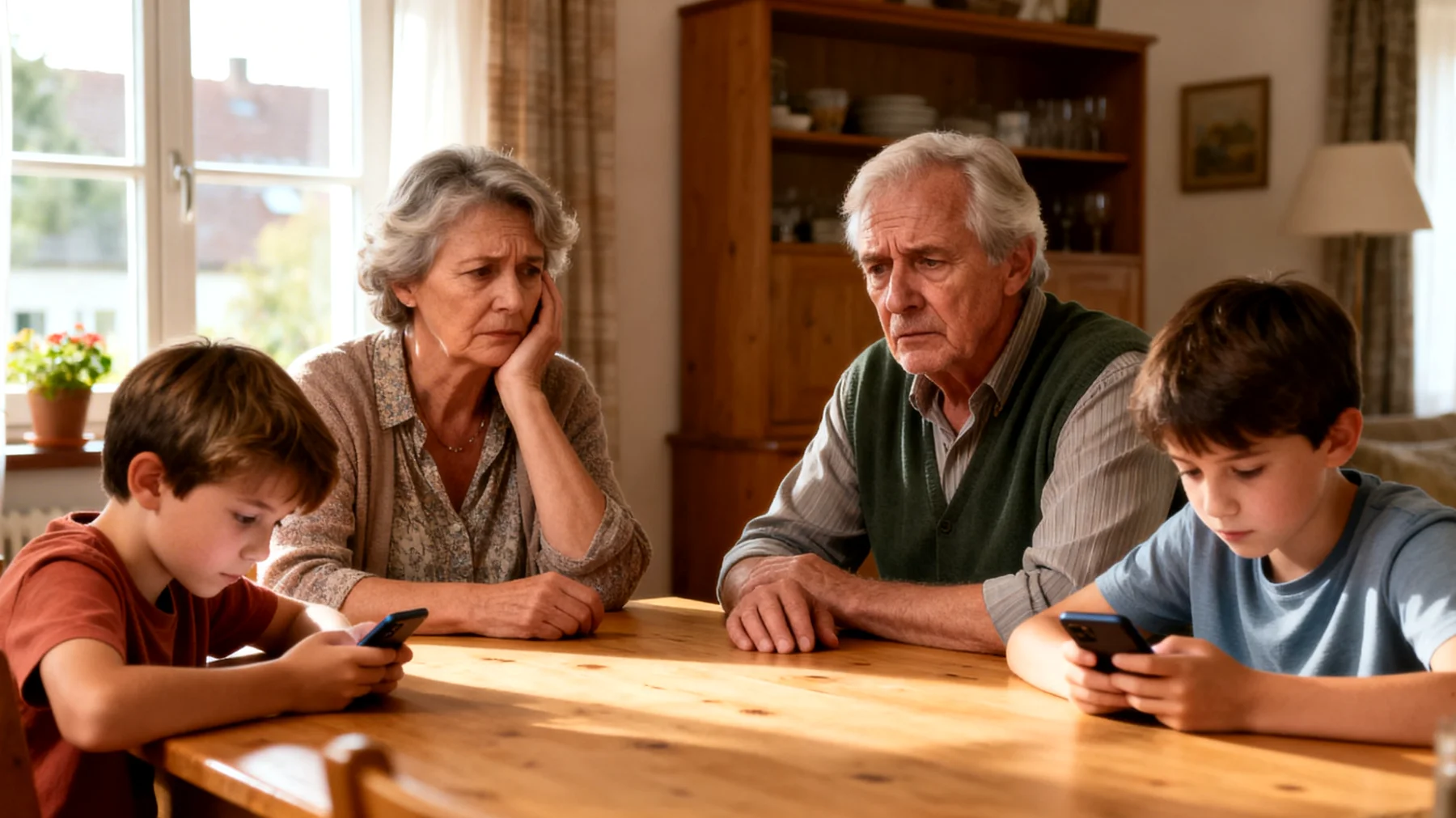Die Großeltern bemerken, dass ihre Enkelkinder während der gemeinsamen Zeit ständig mit Smartphones, Tablets oder dem Fernseher beschäftigt sind. Echte Gespräche, gemeinsame Aktivitäten und emotionale Verbindung werden dadurch immer seltener. Die Großeltern fühlen sich übergangen und hilflos, wissen nicht, wie sie Grenzen setzen sollen, ohne Konflikte auszulösen oder die Beziehung zu gefährden."