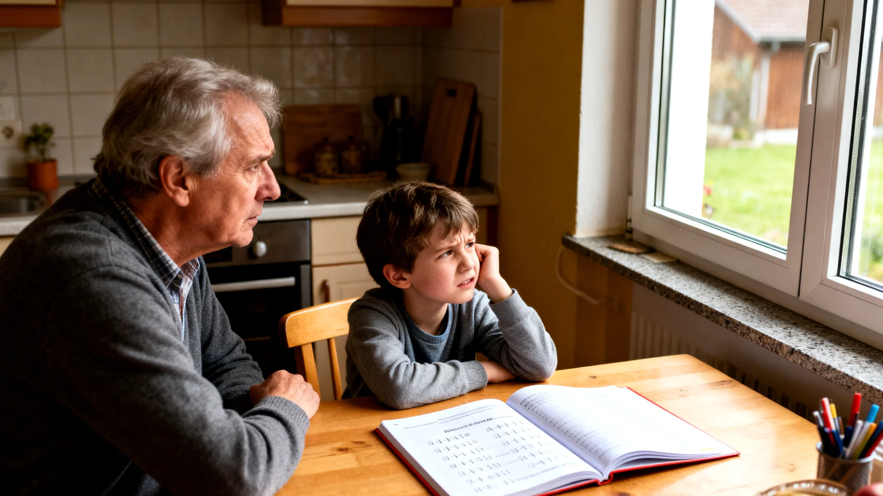 Die Großeltern bemerken, dass ihre Enkelkinder in der Schule erhebliche Lernschwierigkeiten haben und kaum Motivation zeigen, Hausaufgaben zu machen oder sich für schulische Themen zu interessieren. Trotz liebevoller Unterstützung und Ermutigung stoßen die Großeltern auf Widerstand und Gleichgültigkeit, was zu Frustration und Hilflosigkeit auf beiden Seiten führt."
