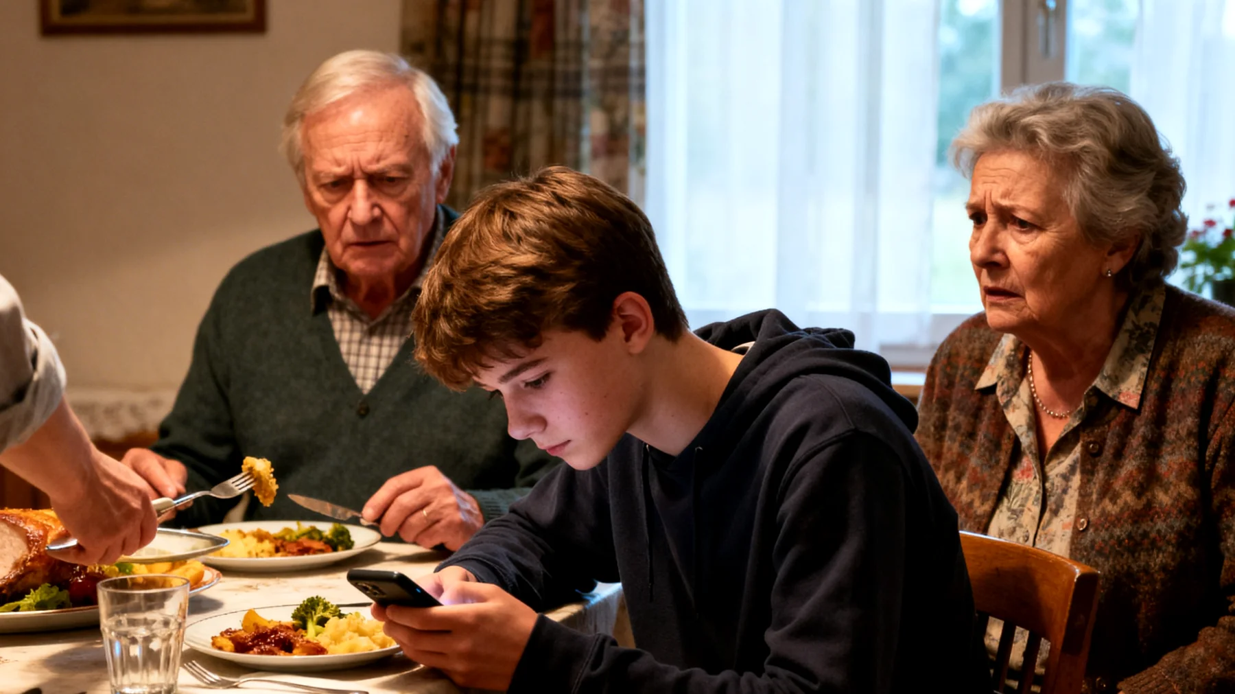 Die Großeltern beobachten mit wachsender Sorge, dass ihre Enkelkinder im Teenageralter mehrere Stunden täglich mit Smartphones, sozialen Medien und Videospielen verbringen. Bei gemeinsamen Familientreffen sind die Jugendlichen ständig auf ihre Bildschirme fixiert, vermeiden echte Gespräche und zeigen Reizbarkeit oder aggressives Verhalten, wenn die Großeltern versuchen, Grenzen zu setzen oder die Geräte wegzunehmen. Die Großeltern fühlen sich hilflos, nicht gehört und fragen sich, wie sie eine echte Verbindung zu ihren Enkeln aufbauen können, ohne als altmodisch oder autoritär wahrgenommen zu werden."