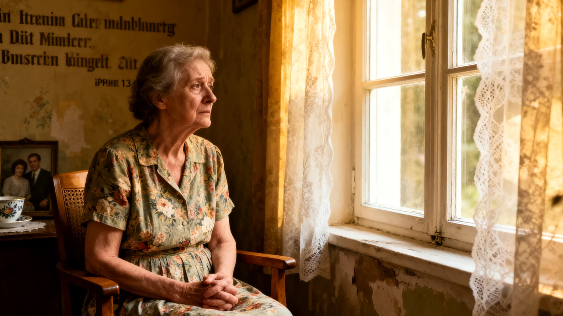 Die Großmutter erlebt tiefe Frustration und Hilflosigkeit, weil ihre erwachsenen Enkelkinder ihre Werte, Traditionen und Lebensvorstellungen offen ablehnen und ihr das Gefühl geben, dass ihre Erfahrungen und ihre Lebensweisheit irrelevant und veraltet sind."