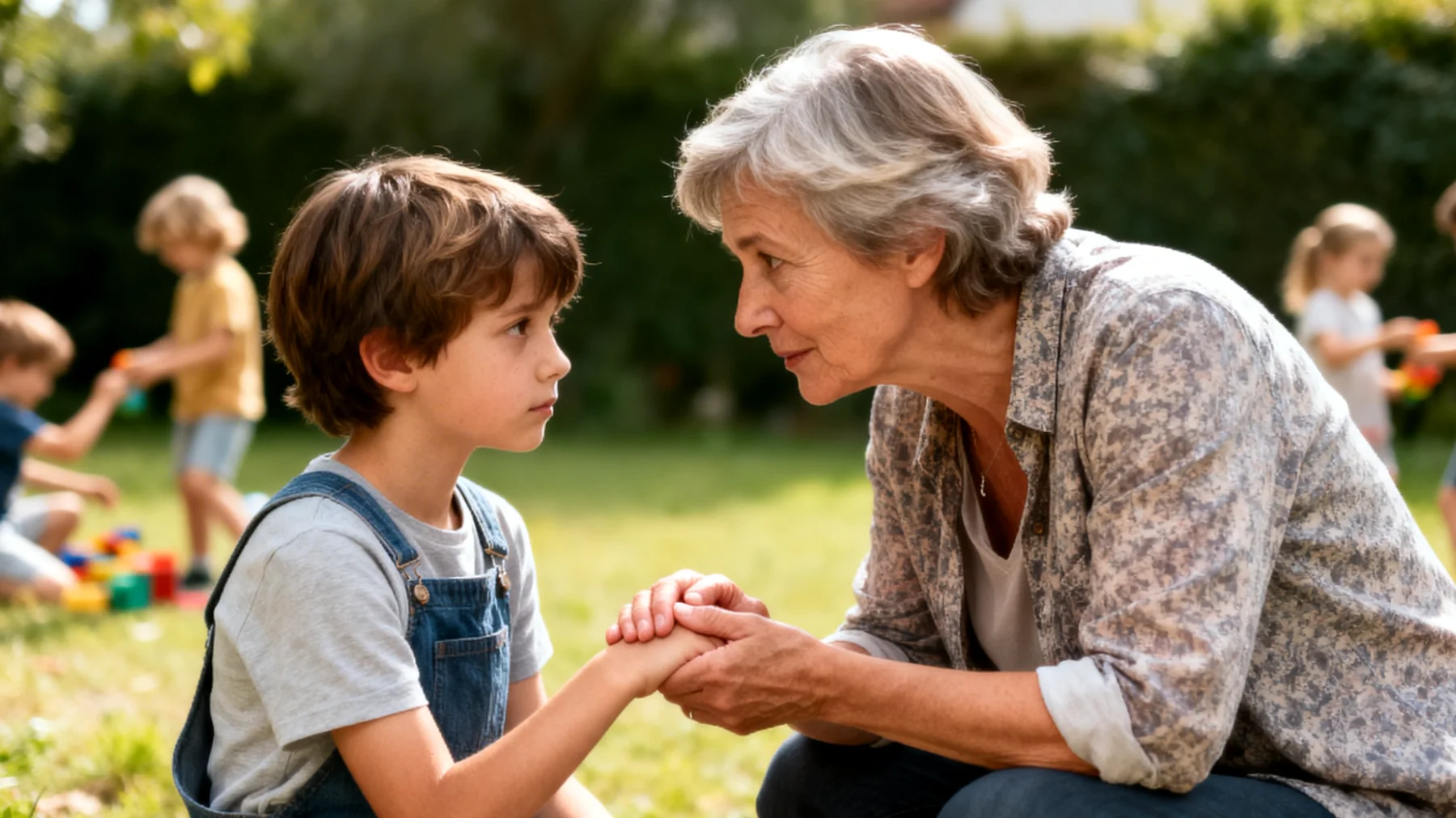 Die Großmutter bemerkt, dass eines ihrer Enkelkinder häufig eifersüchtig auf die anderen Geschwister reagiert – es wird still, zieht sich zurück oder weint, wenn die Großmutter einem anderen Enkelkind mehr Aufmerksamkeit schenkt. Die Großmutter weiß nicht, wie sie allen Kindern gegenüber gerecht sein kann, ohne dabei das empfindlichste Kind zu verletzen oder die familiäre Harmonie zu gefährden."