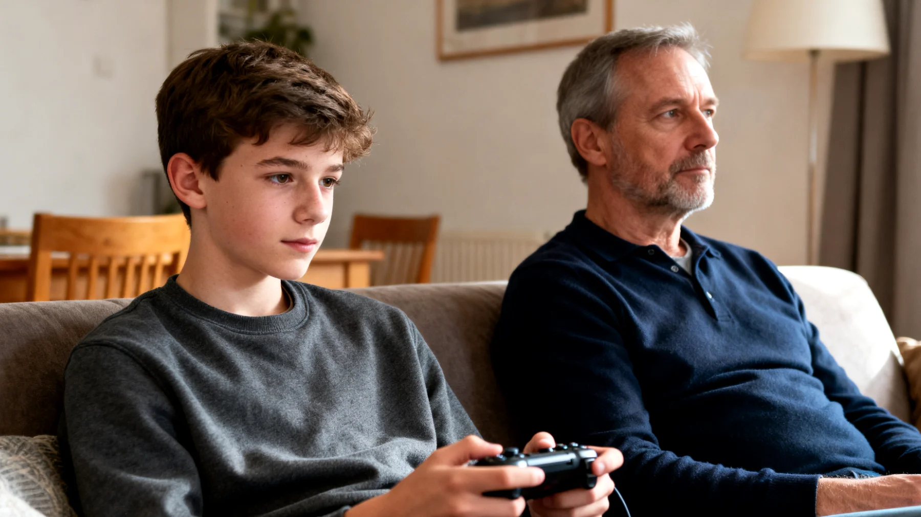 Der Vater hat Schwierigkeiten, eine offene und effektive Kommunikation mit seinem jugendlichen Kind aufrechtzuerhalten. Gespräche enden oft abrupt oder in Missverständnissen, weil der Jugendliche sich unverstanden fühlt und sich zunehmend verschließt, während der Vater nicht weiß, wie er die emotionale Distanz überbrücken soll."