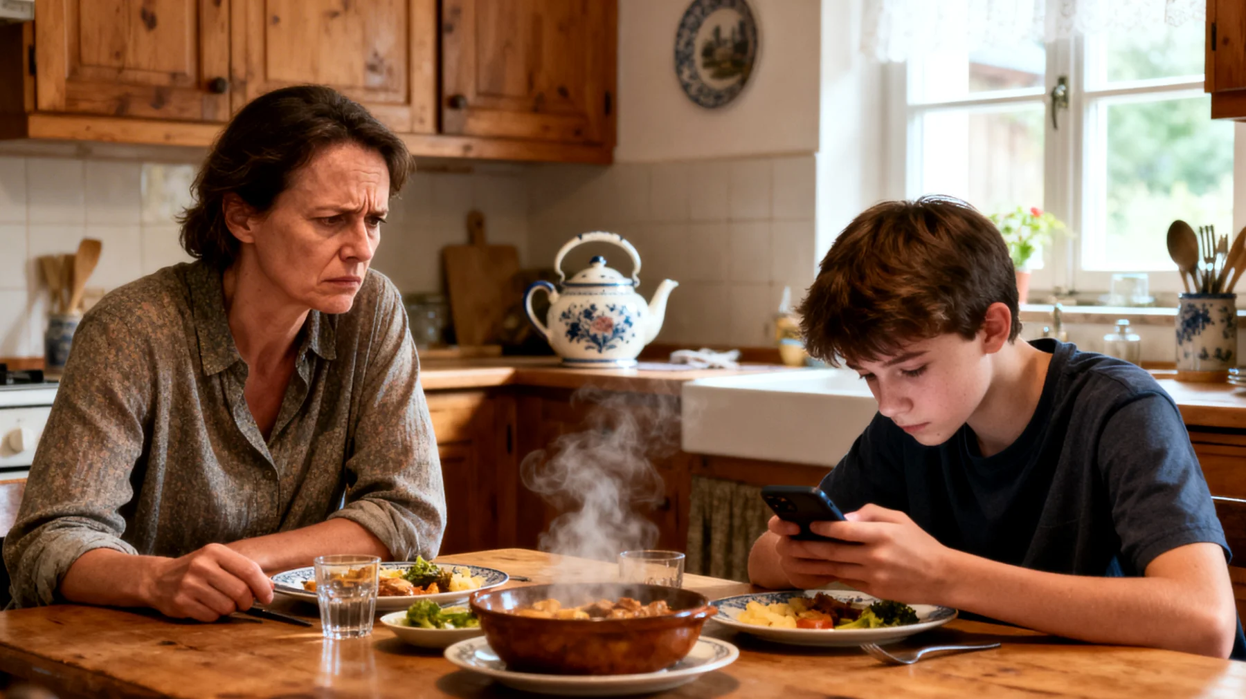 Der Vater bemerkt, dass sein Kind übermäßig viel Zeit mit Smartphone, Fernsehen und Videospielen verbringt – oft auf Kosten von Hausaufgaben, Schlaf und gemeinsamer Familienzeit. Er fühlt sich hilflos, da Verbote zu Wutausbrüchen führen und er nicht weiß, wie er gesunde Grenzen setzen kann, ohne die Beziehung zu belasten."